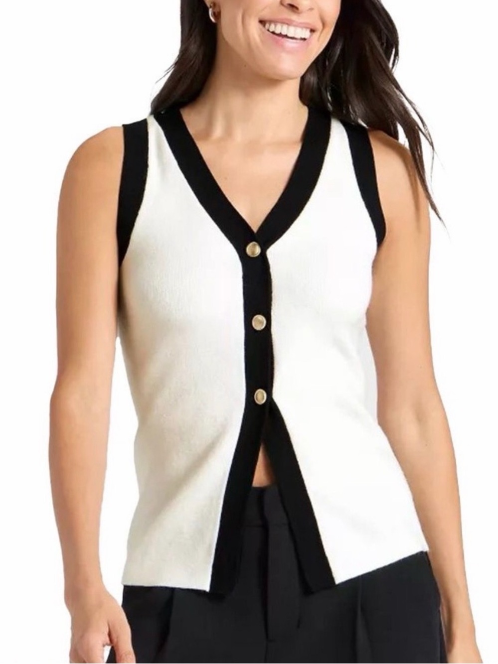 Women's Button Sweater Vest - A New Day™ Cream/Black M